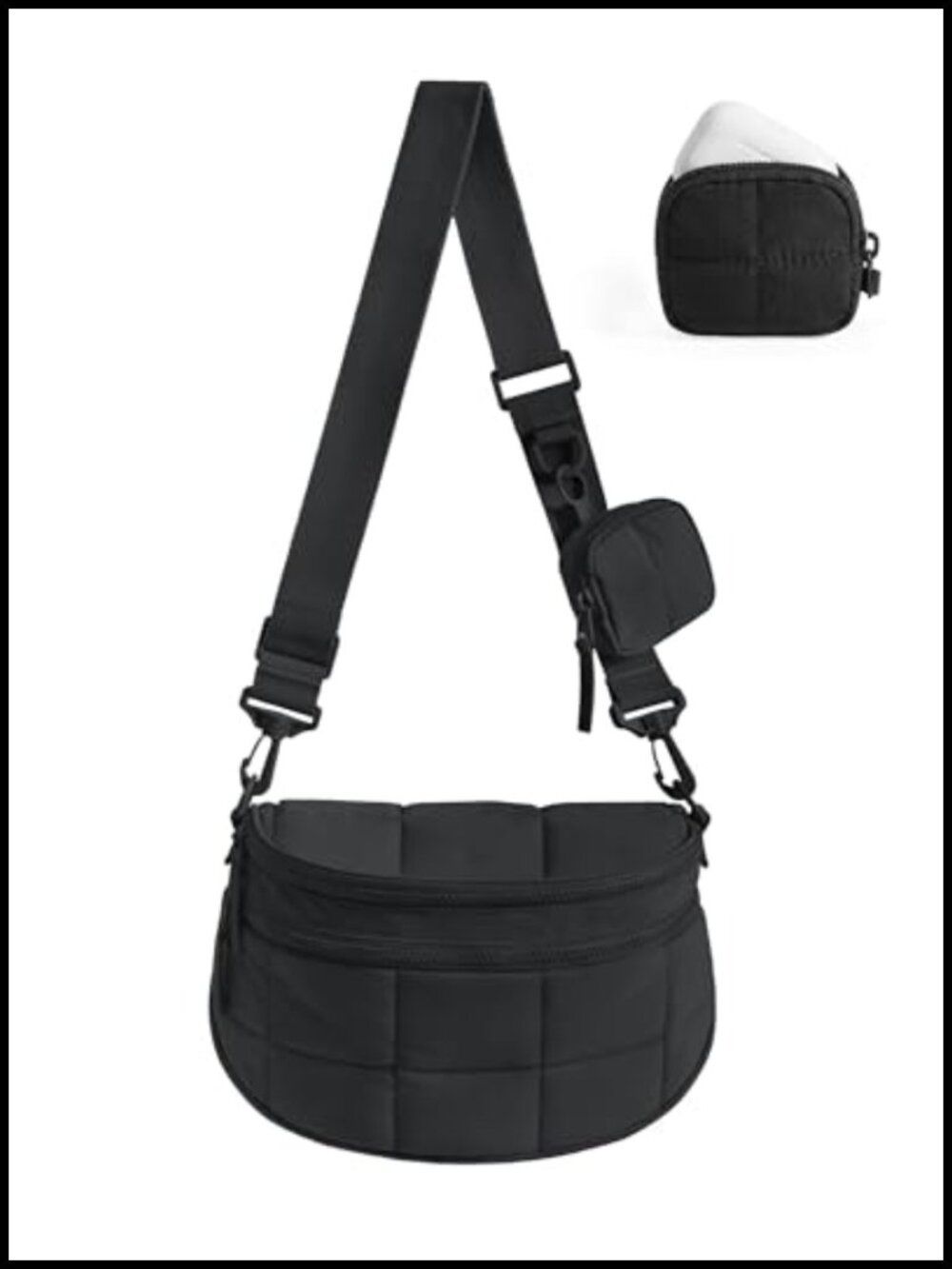 Puffer Quilted Crossbody Bum Bag with Detachable Pouch Nylon Sling